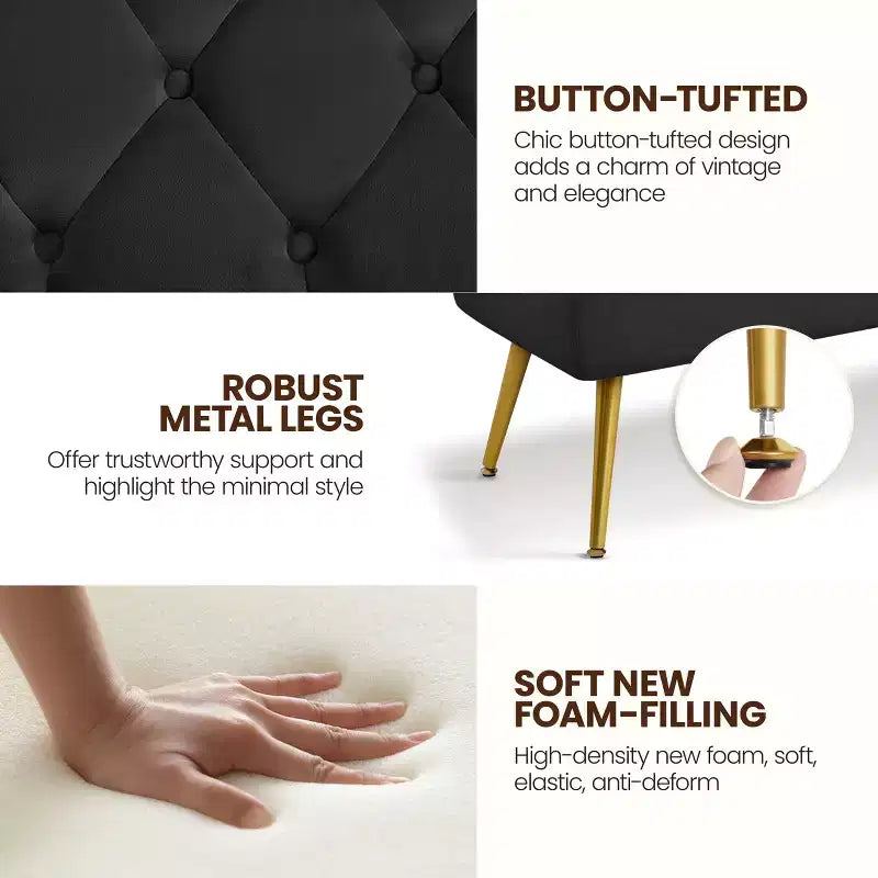 Banc de bout de lit moderne capitonné avec boutons pour chambre à coucher