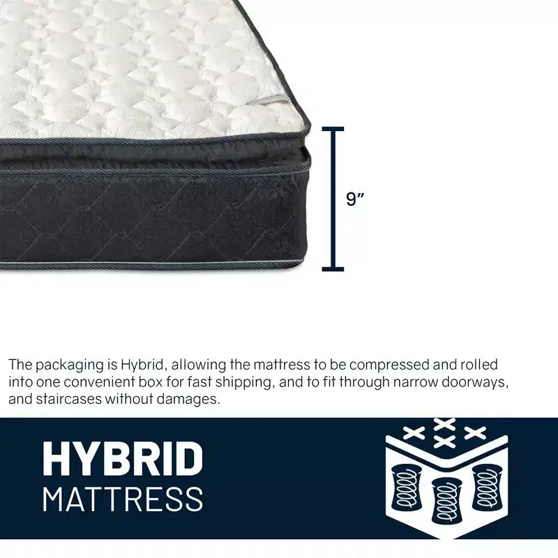 Matelas hybride à mémoire de forme 9 pouces, fermeté moyenne, avec surmatelas intégré, compatible avec les lits réglables