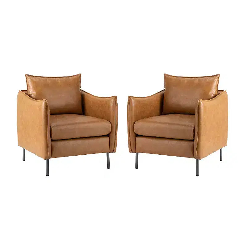 Ensemble de 2 fauteuils de salon en cuir végétalien avec pieds en métal