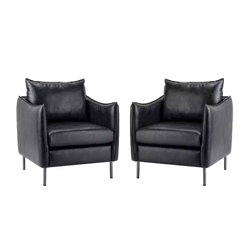 Ensemble de 2 fauteuils de salon en cuir végétalien avec pieds en métal