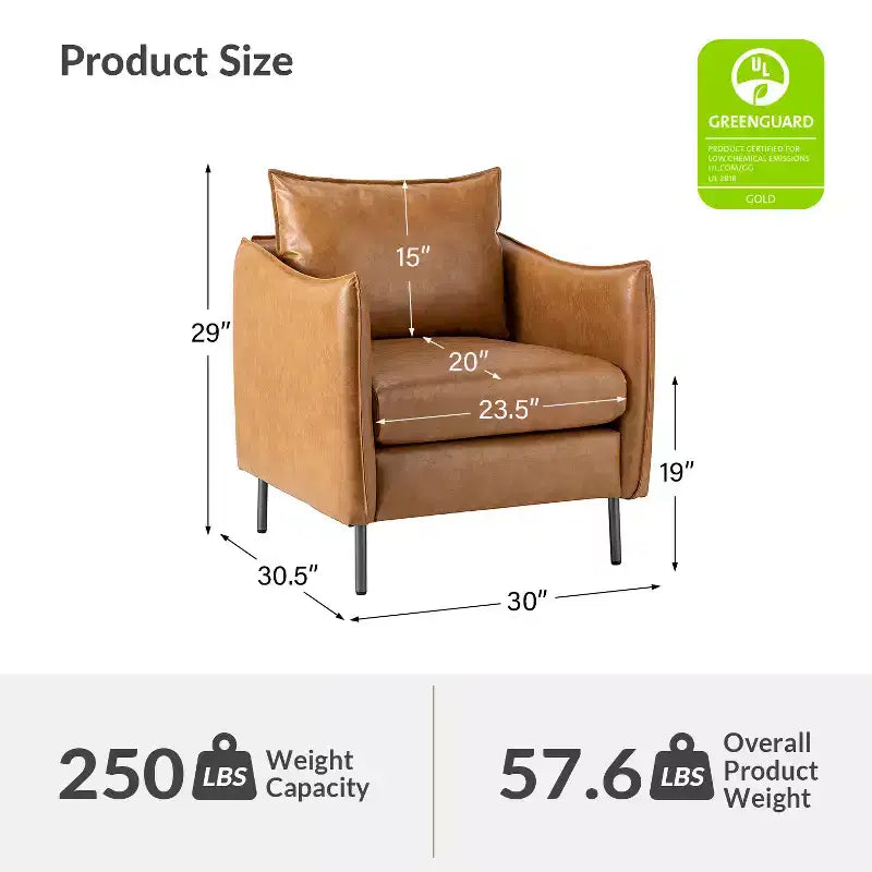 Ensemble de 2 fauteuils de salon en cuir végétalien avec pieds en métal