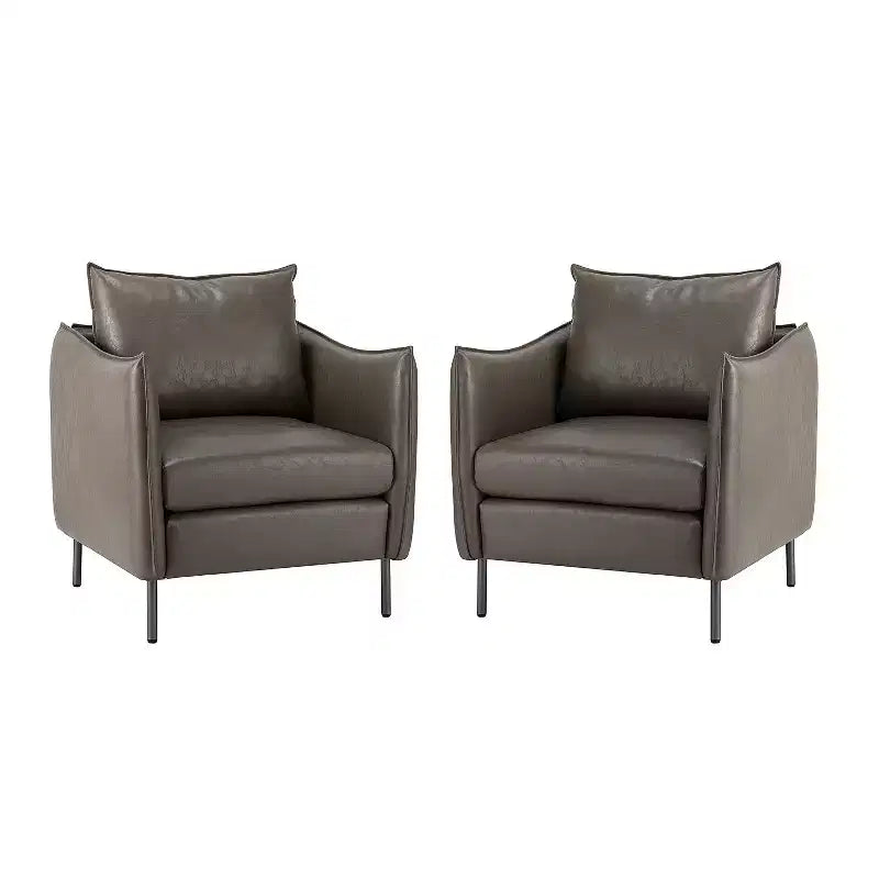 Ensemble de 2 fauteuils de salon en cuir végétalien avec pieds en métal