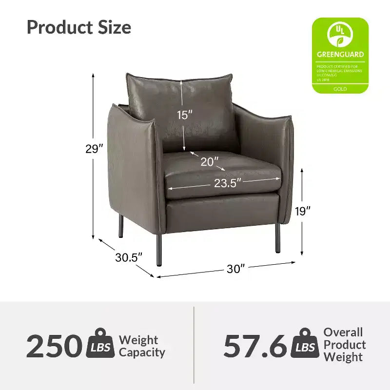 Ensemble de 2 fauteuils de salon en cuir végétalien avec pieds en métal