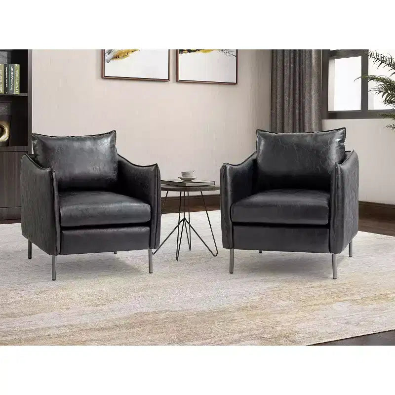 Ensemble de 2 fauteuils de salon en cuir végétalien avec pieds en métal