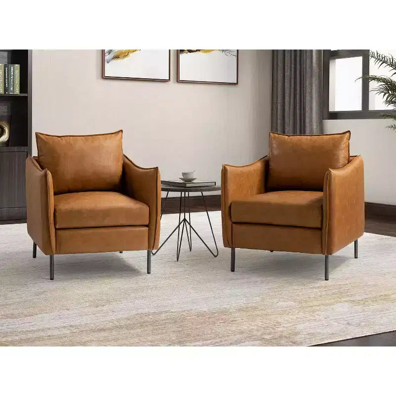 Ensemble de 2 fauteuils de salon en cuir végétalien avec pieds en métal