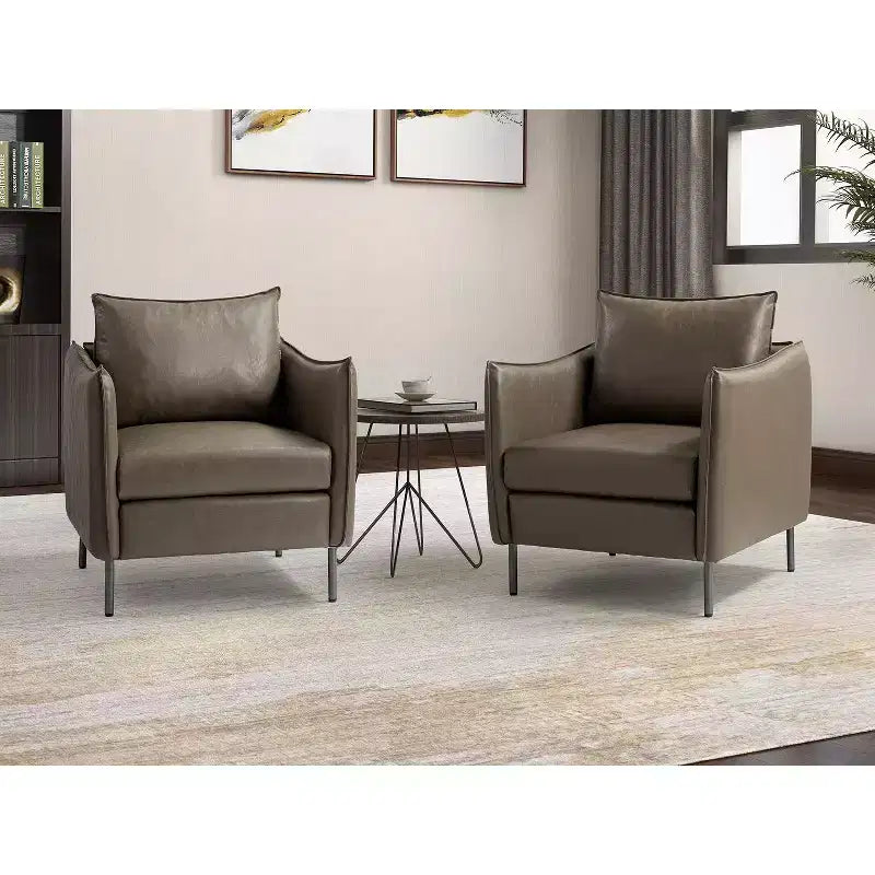 Ensemble de 2 fauteuils de salon en cuir végétalien avec pieds en métal